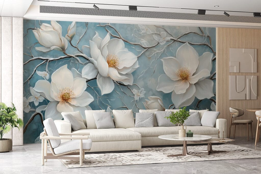 Magnólia sobre azul desgastado — interior 6