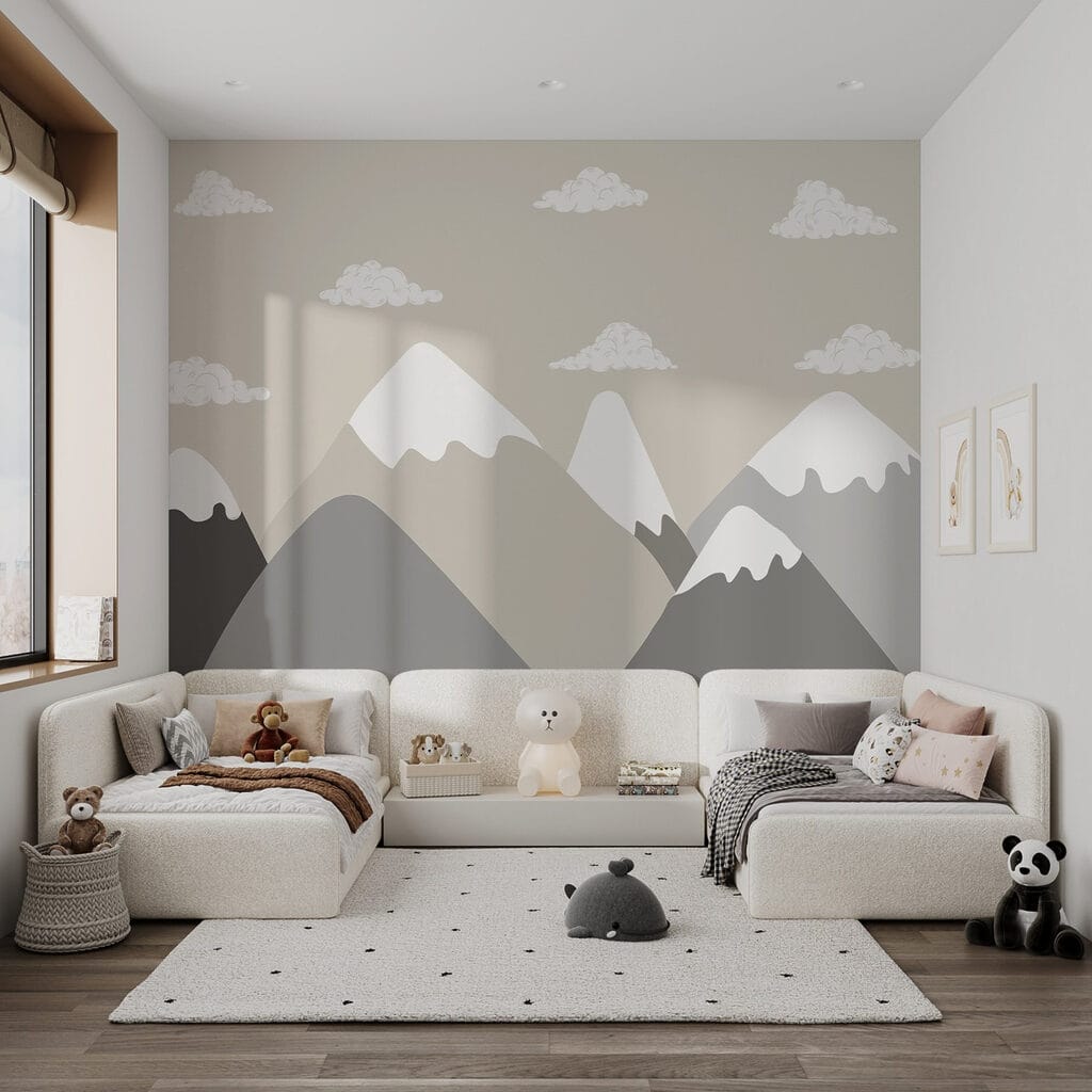 Picos ilustrados sob nuvens — interior 2