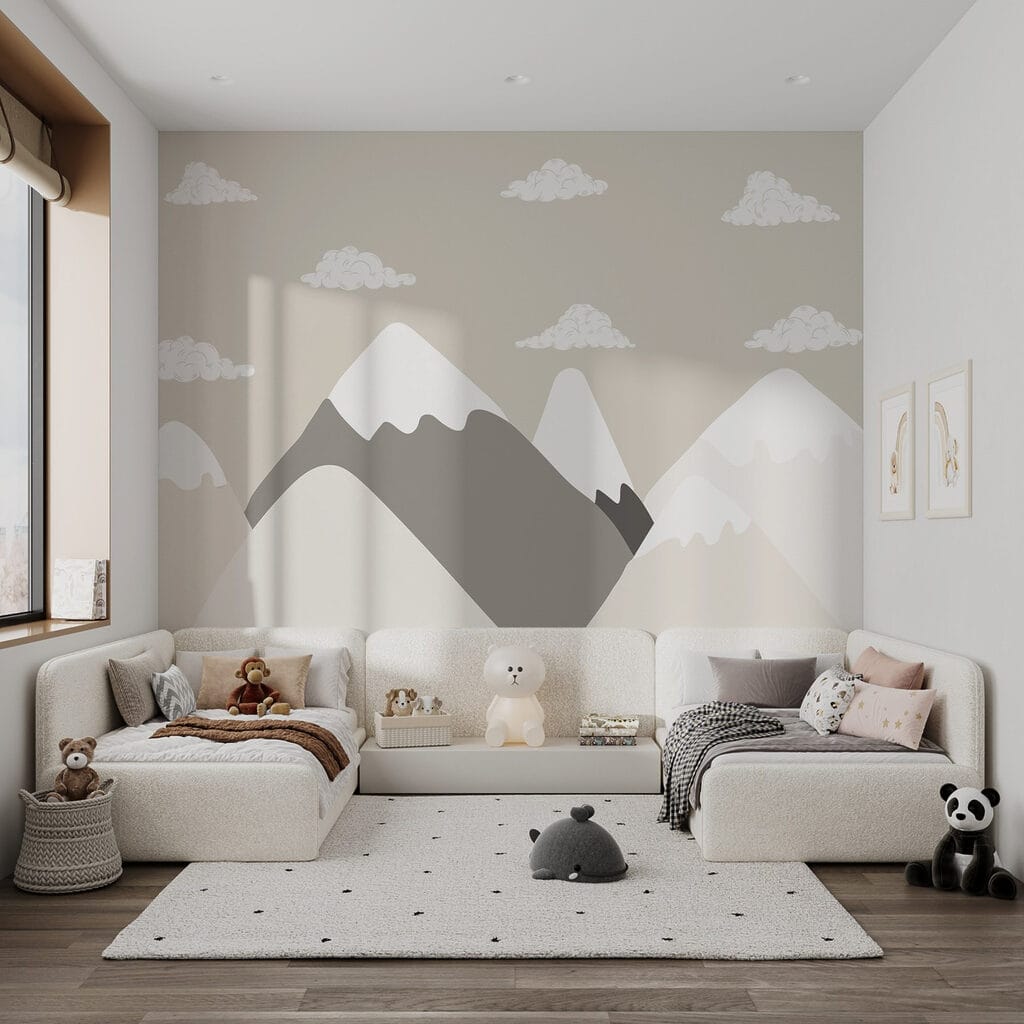 Picos ilustrados sob nuvens — interior 2