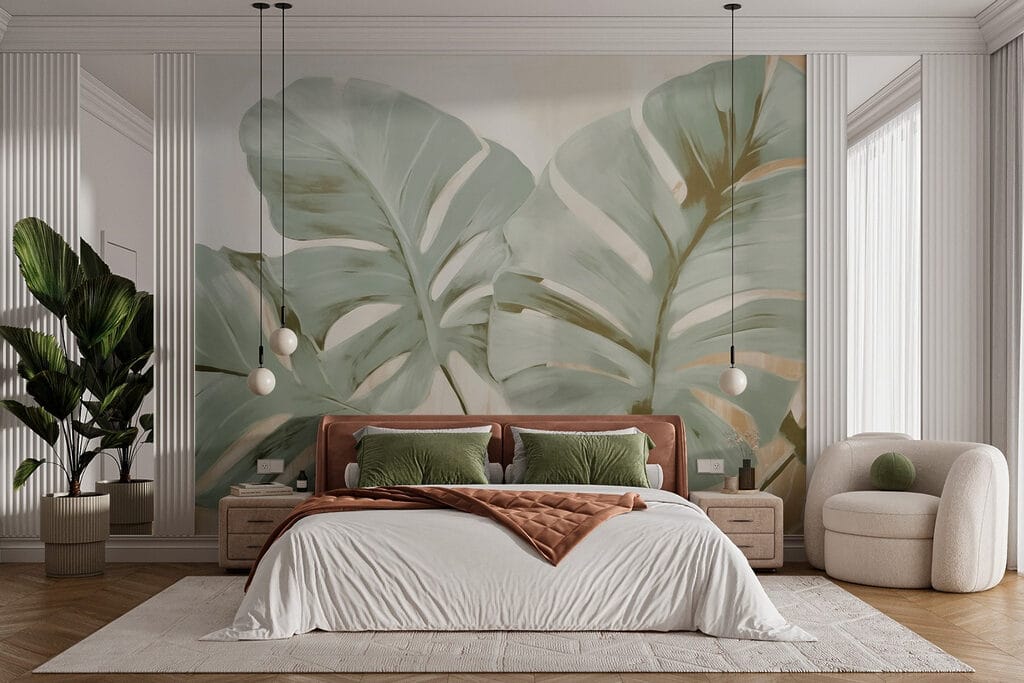 Monstera verde em tinta — interior 1