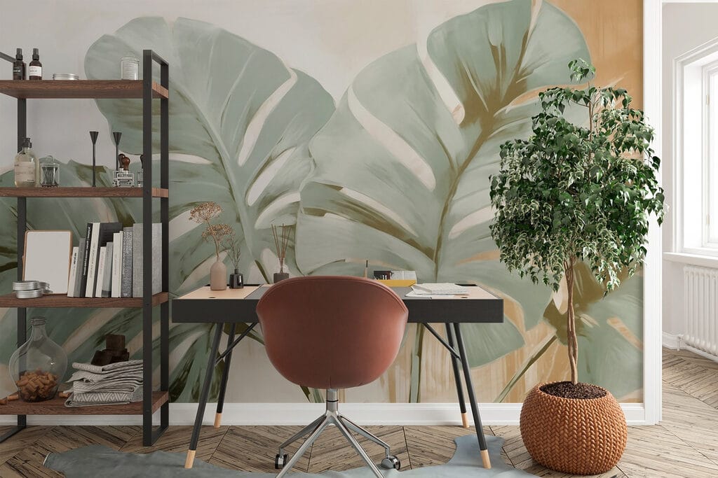 Monstera verde em tinta — interior 3