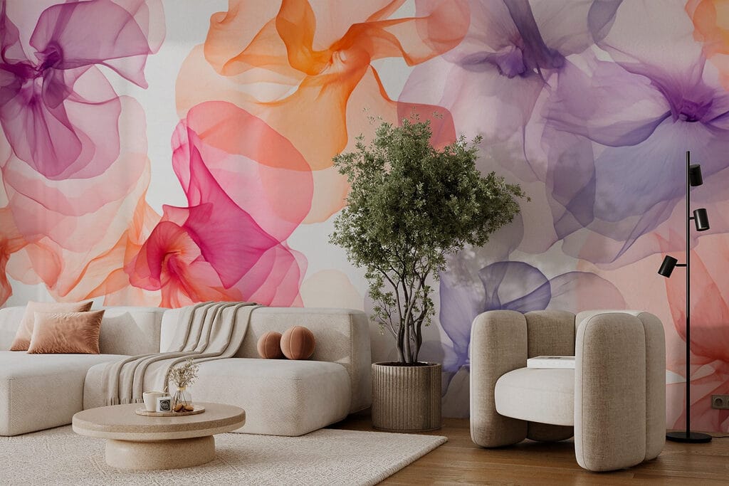 Pétalas laranja e roxas — interior 1