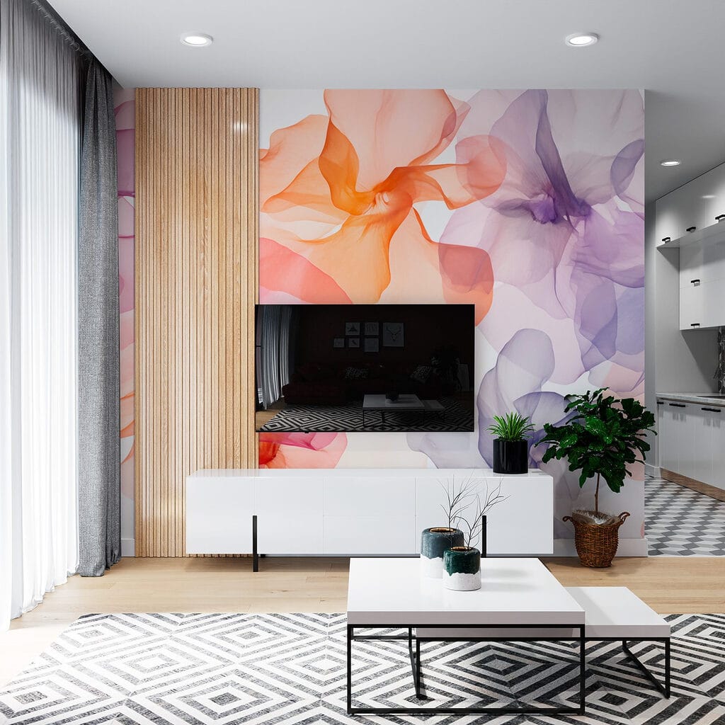 Pétalas laranja e roxas — interior 3