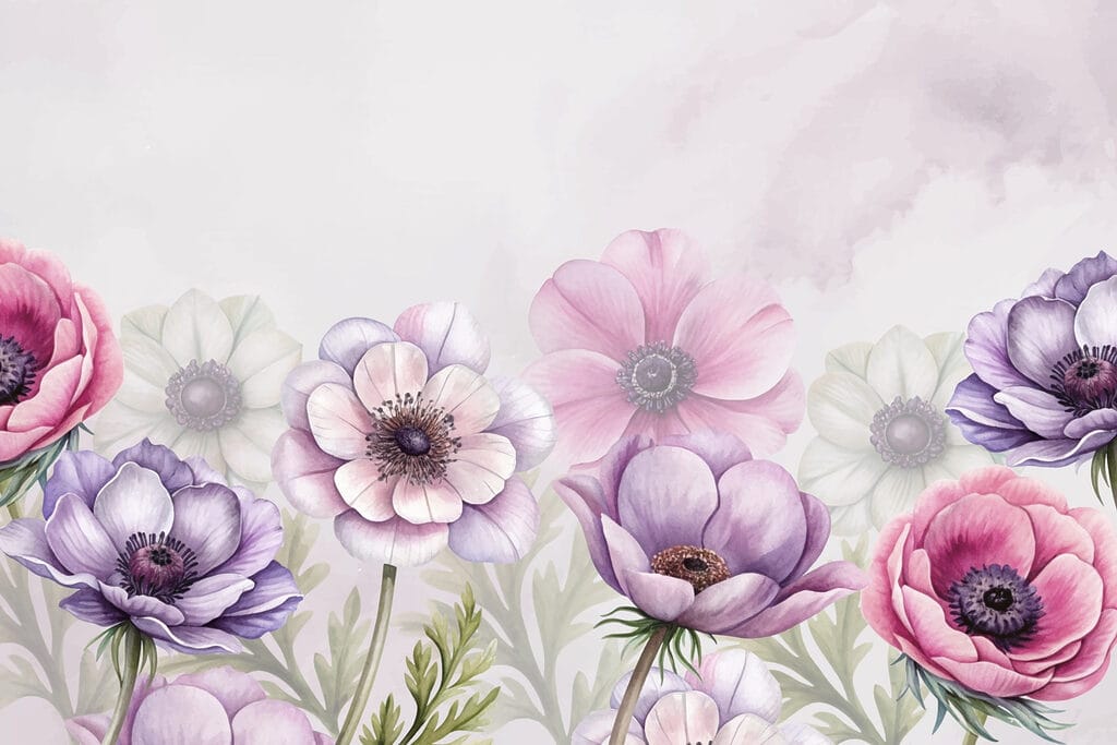 Flores roxas na base — design completo