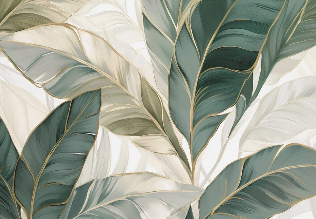Folhas com nervuras douradas — design completo