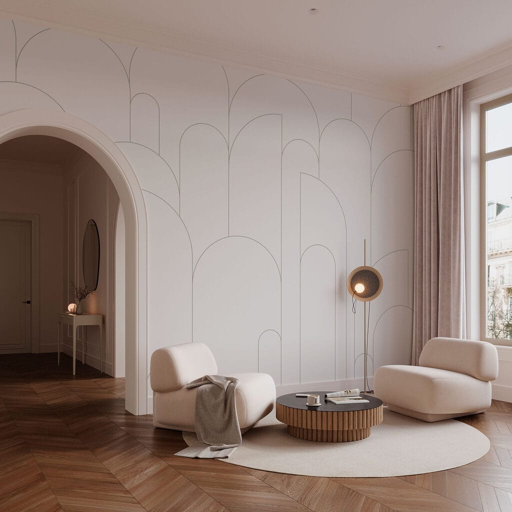 Arcos finos sobre branco — interior 1