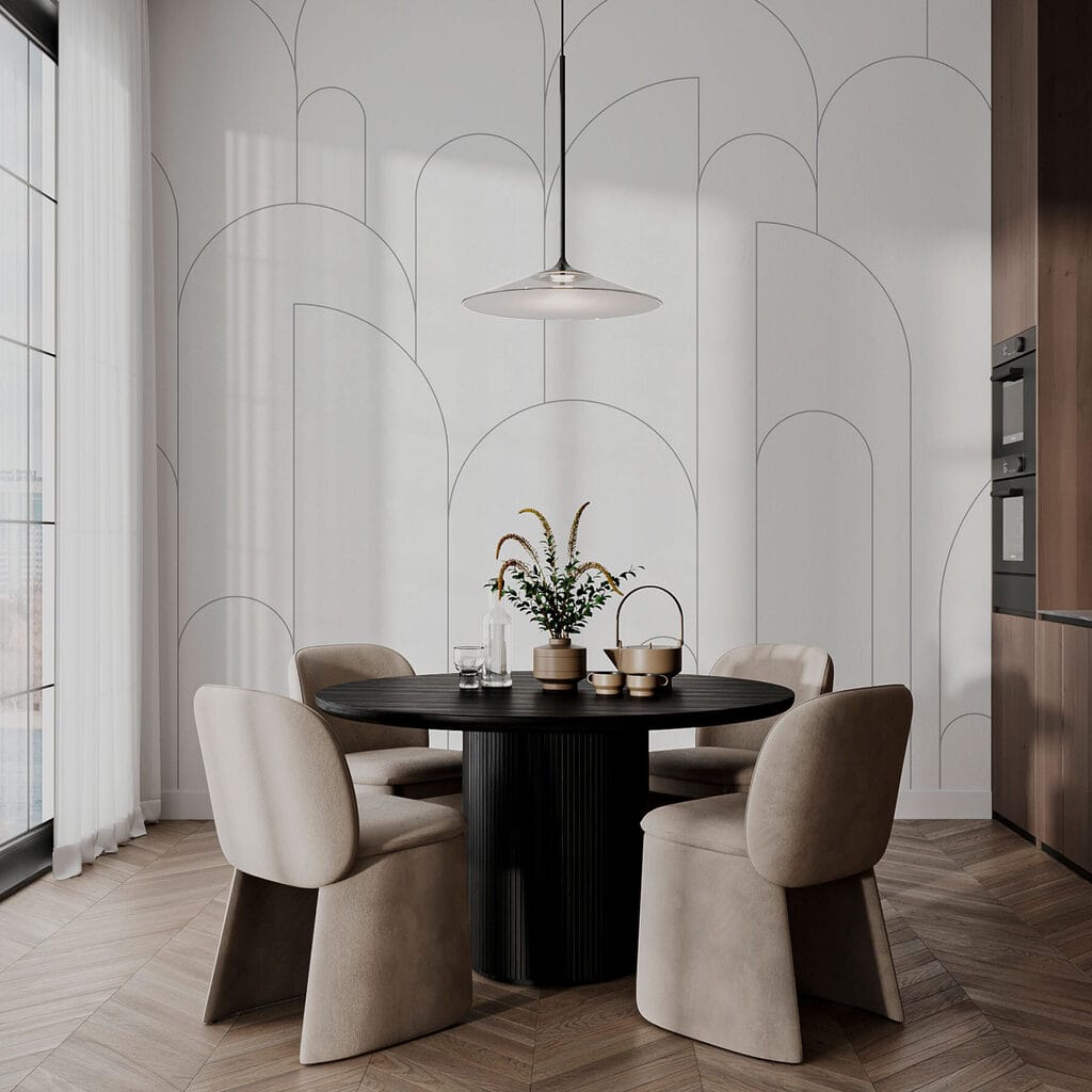 Arcos finos sobre branco — interior 3