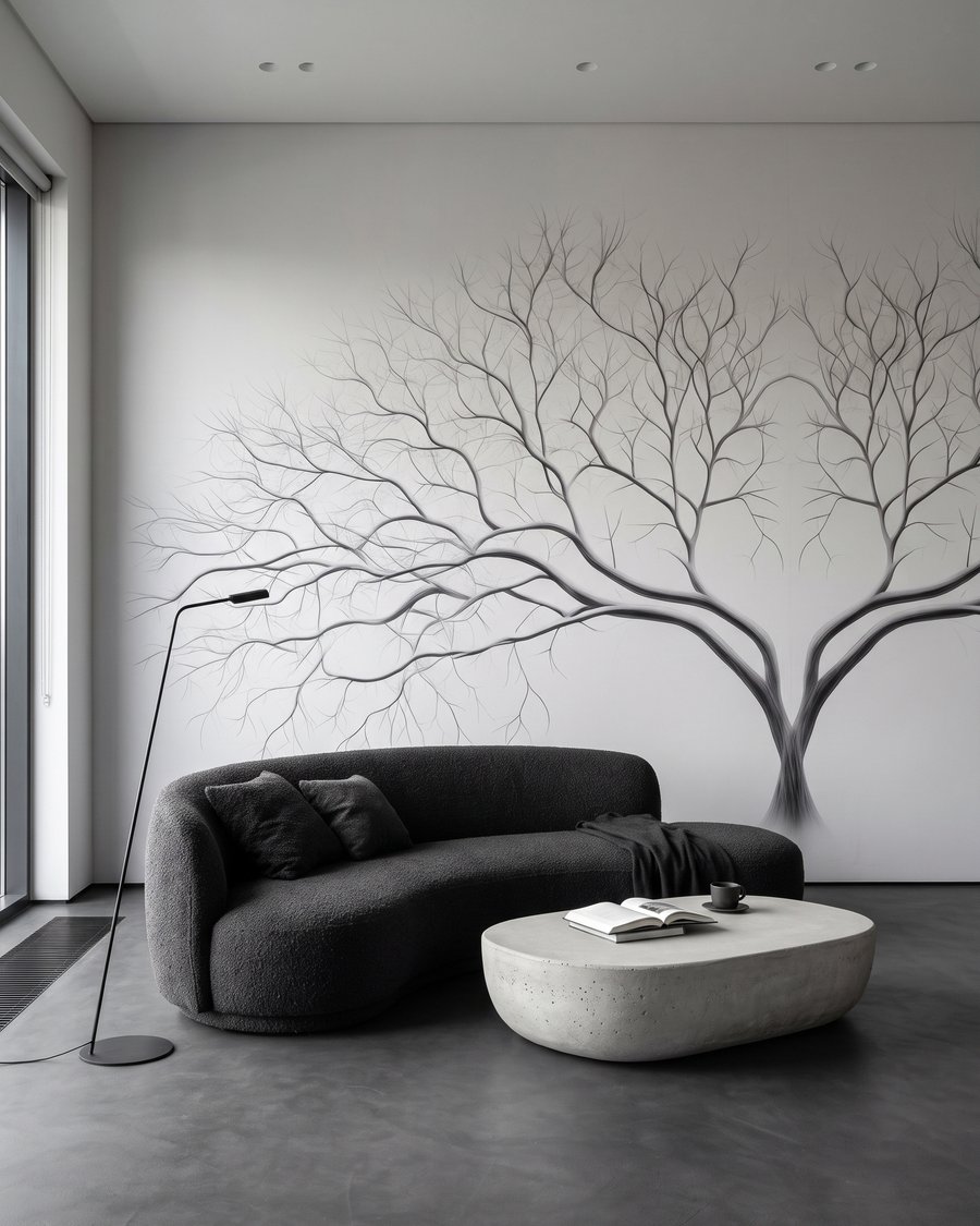 Árvore silenciosa de inverno num interior