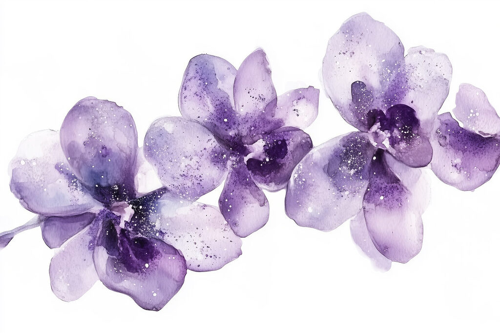 Orquídeas roxas em aguarela — design completo