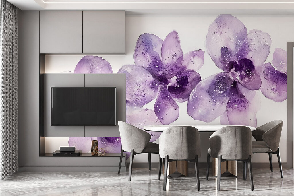 Orquídeas roxas em aguarela — interior 3