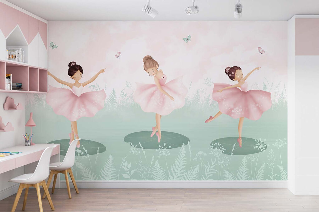 Três bailarinas num interior