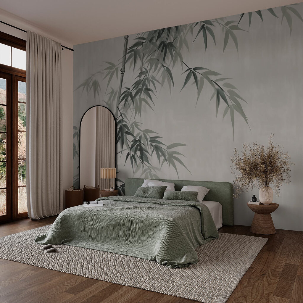 Bambu em silêncio cinzento num interior