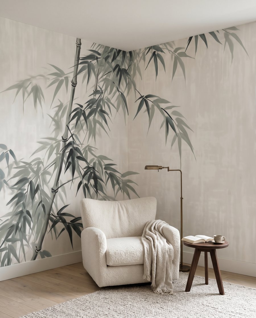 Bambu em silêncio cinzento num interior