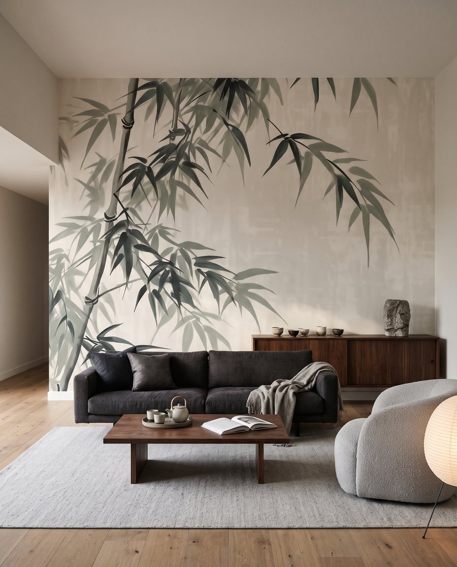 Bambu em silêncio cinzento num interior