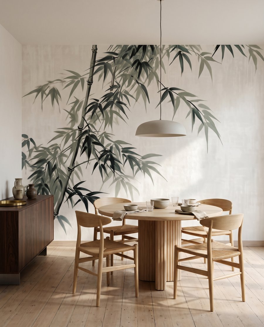 Bambu em silêncio cinzento num interior