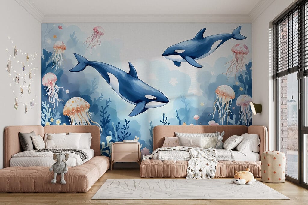 Orcas entre medusas coloridas — interior 2