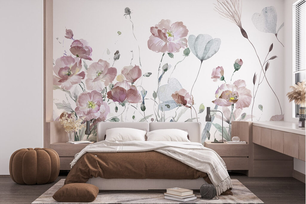 Flores em aguarela solta — interior 1