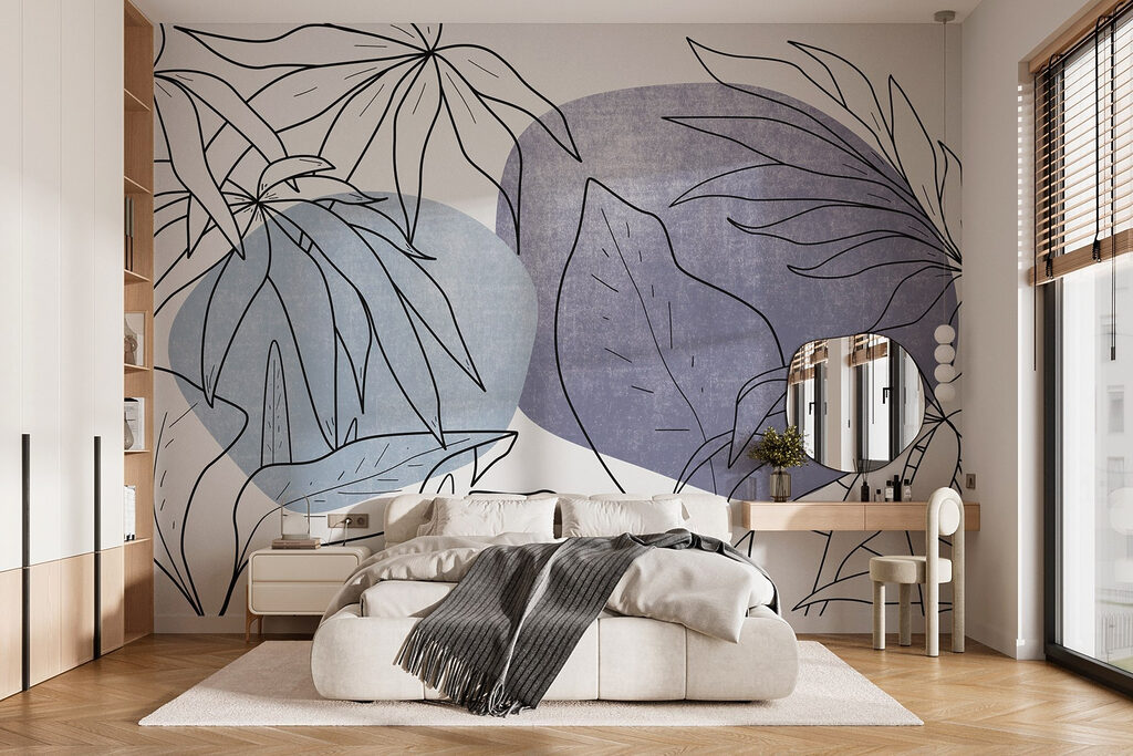 Folhas sobre formas redondas num interior