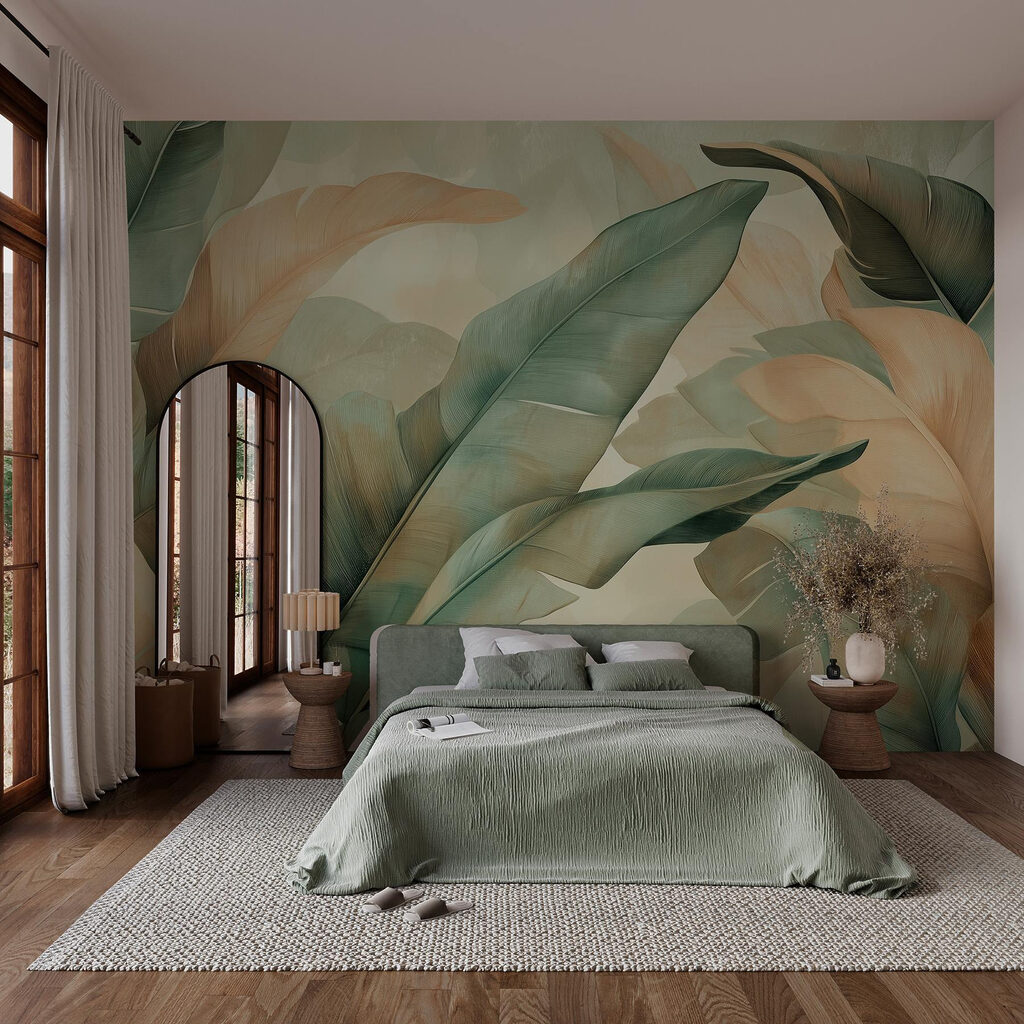 Folhas verdes em areia — interior 1