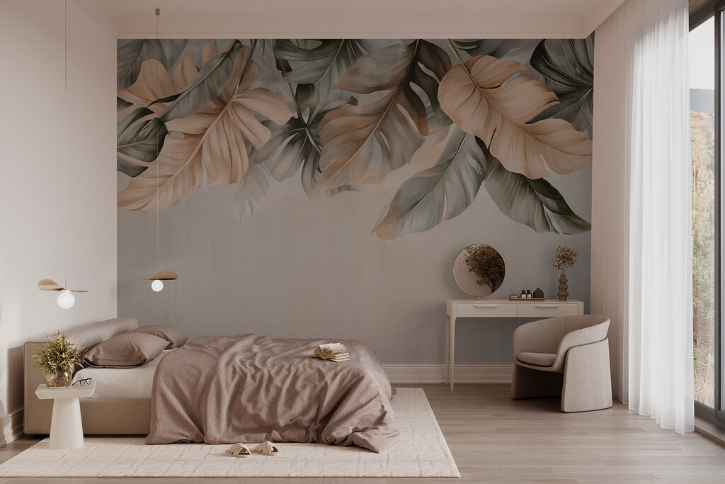 Folhas pendentes sobre bege — interior 1