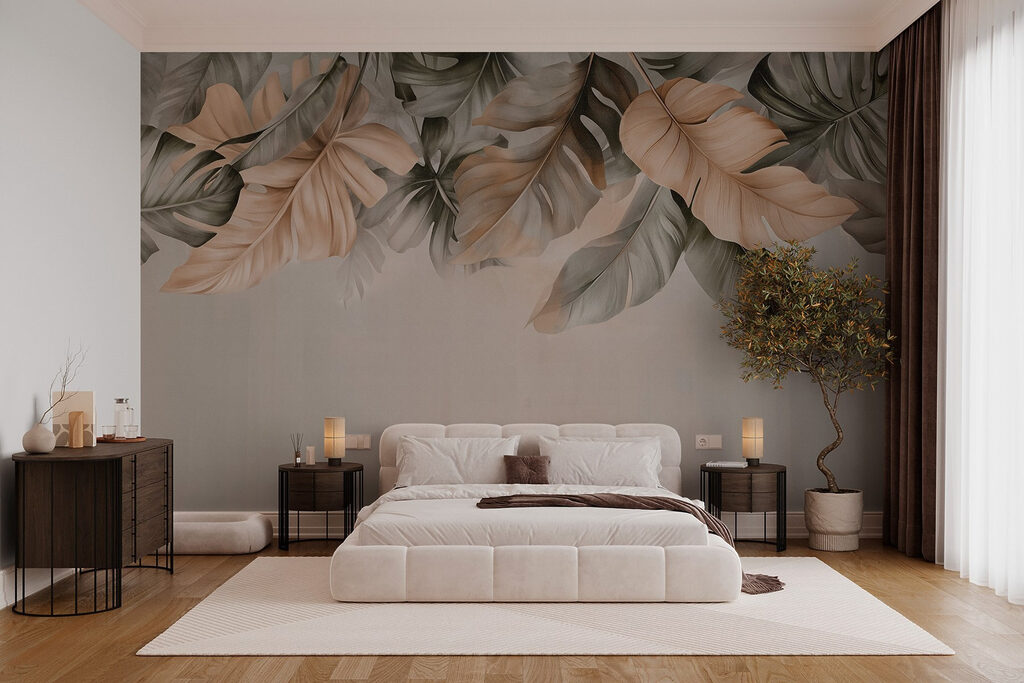 Folhas pendentes sobre bege — interior 2