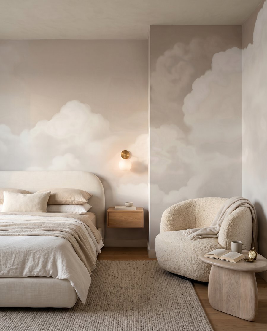 Nuvens brancas suaves num interior