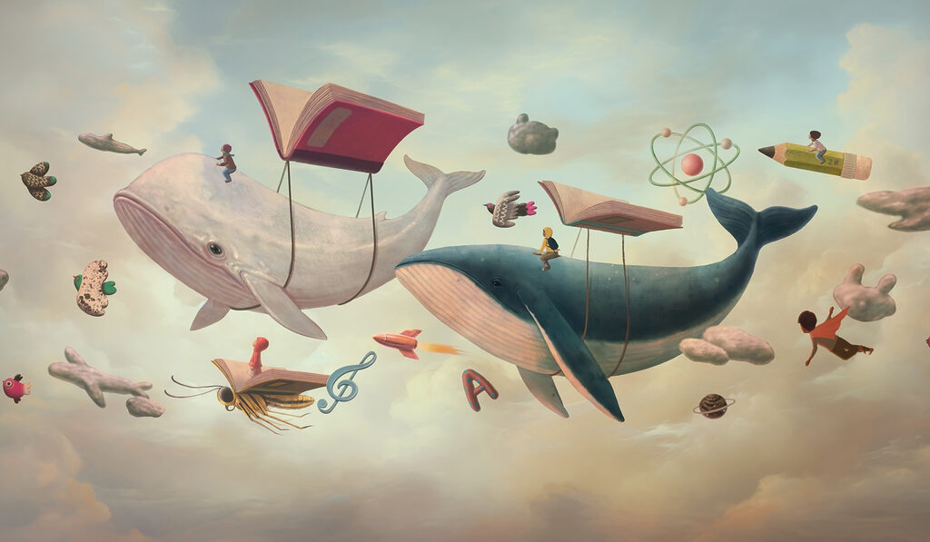 Baleias entre livros — design completo