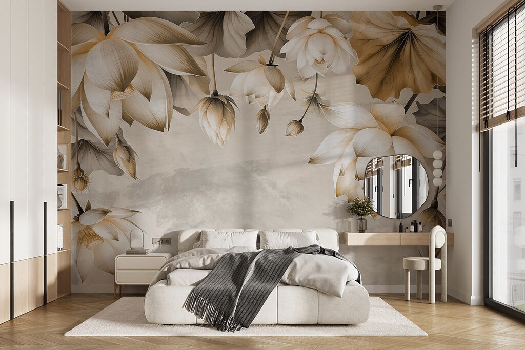 Moldura floral aberta num interior