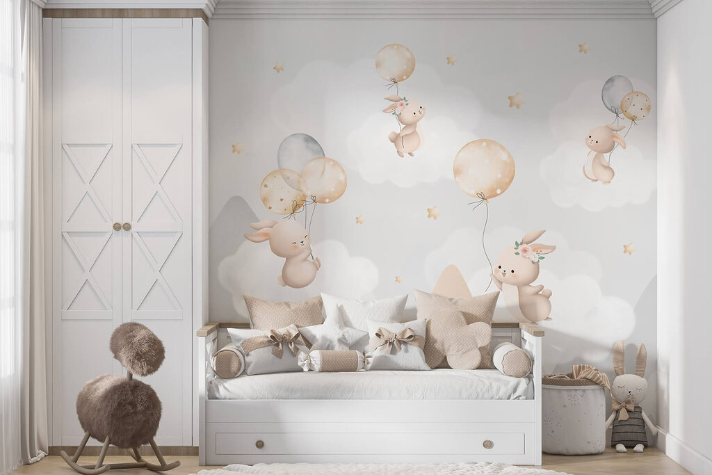 Coelhinhos com balões — interior 1