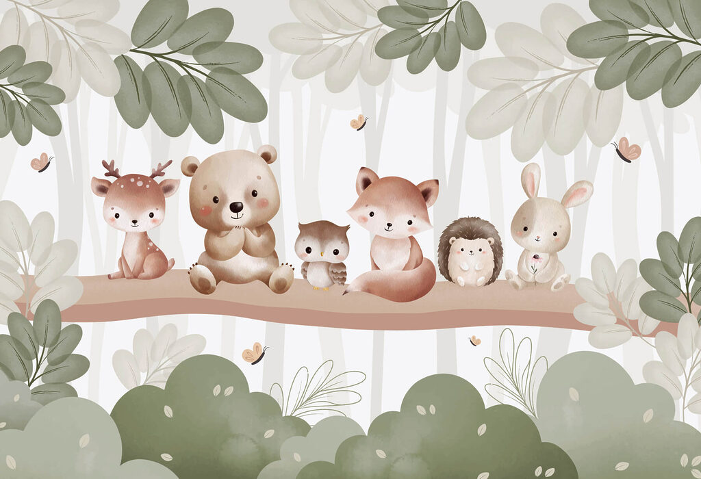 Animais sentados num ramo — design completo