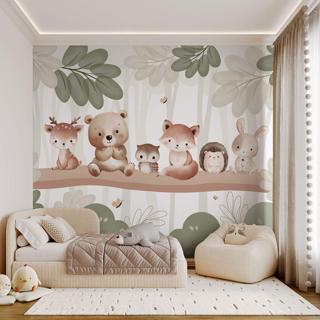 Animais sentados num ramo num interior