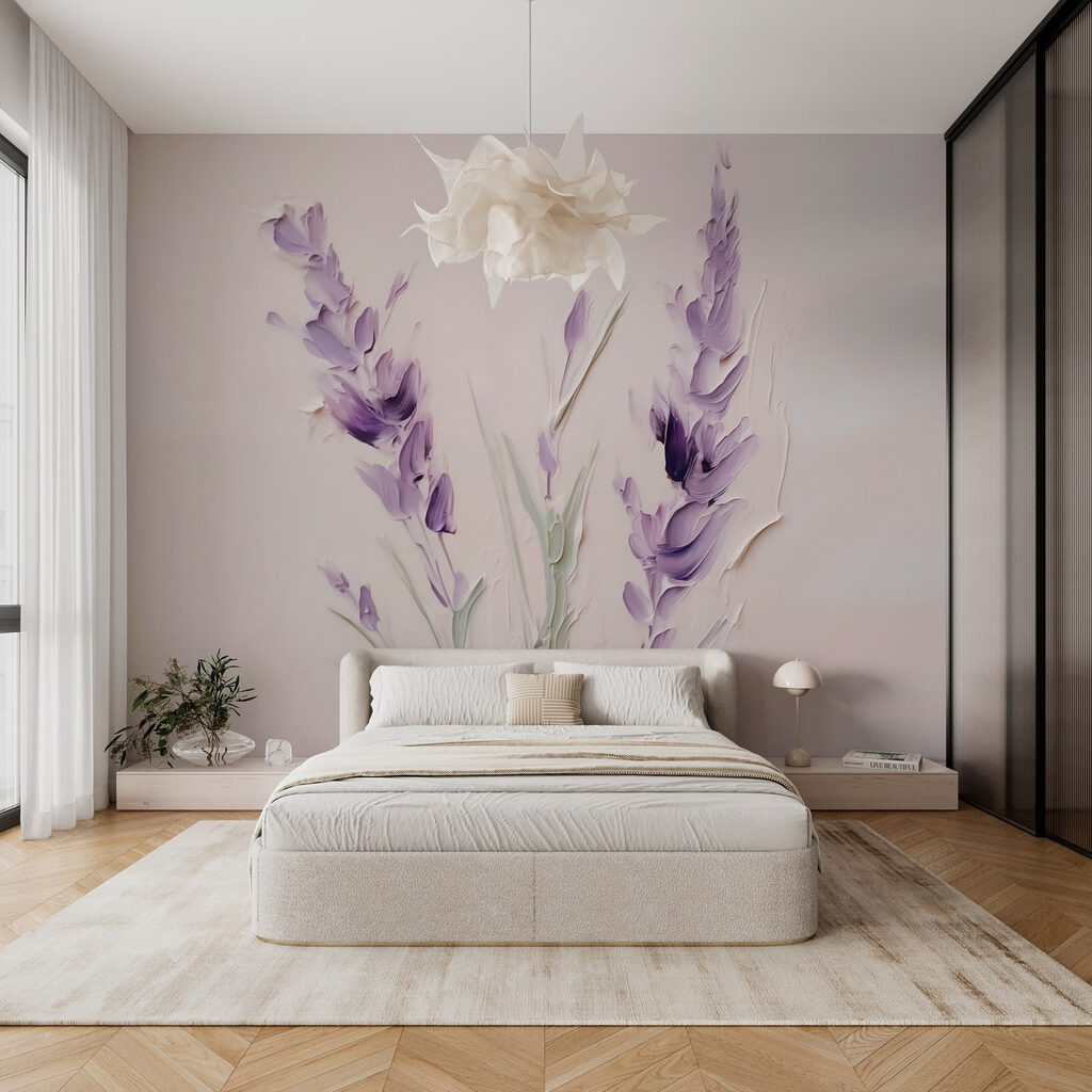 Espigas roxas sobre rosa — interior 1