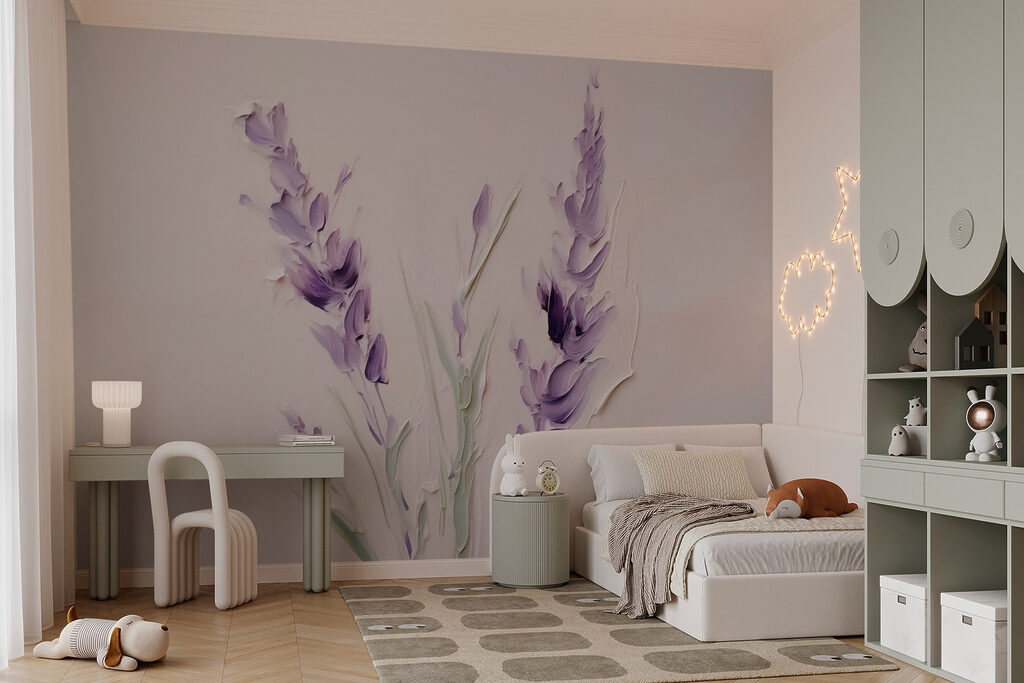 Espigas roxas sobre rosa — interior 2