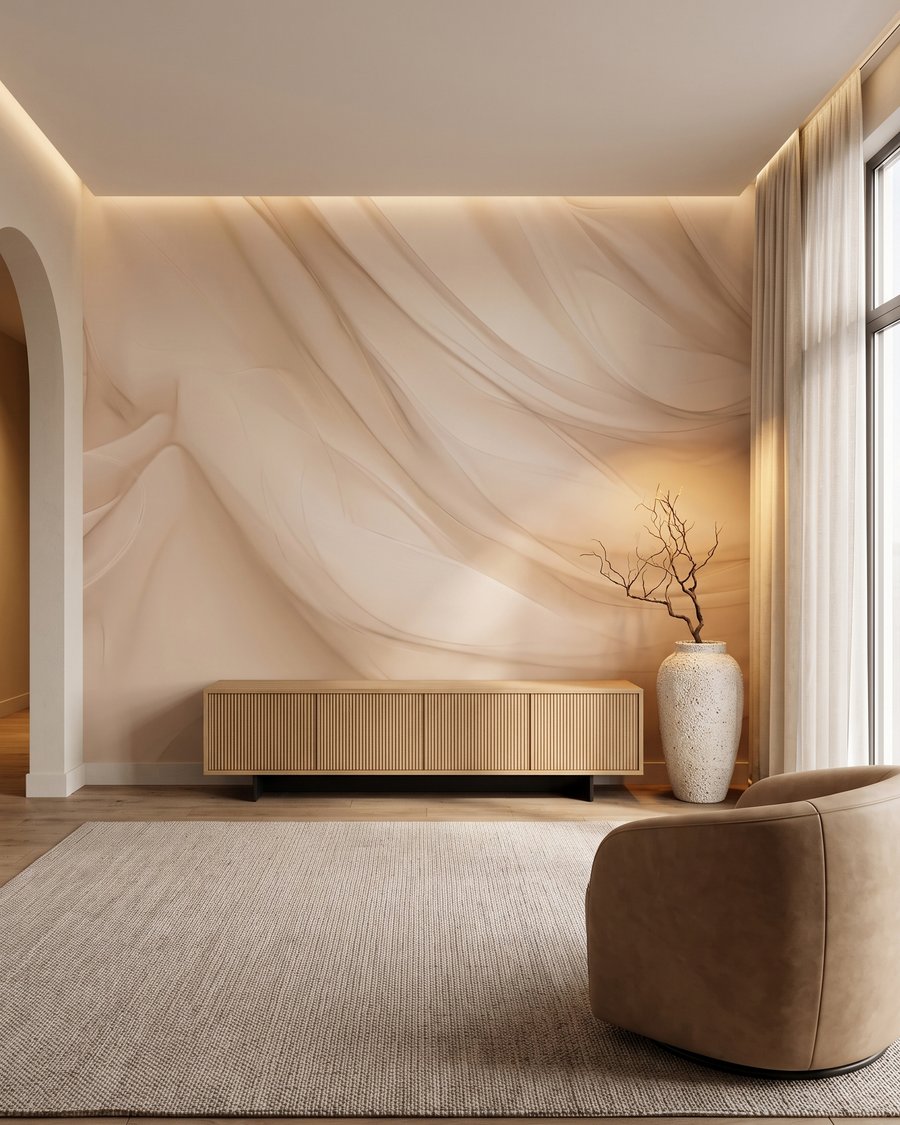 Tecido creme em movimento — interior 5