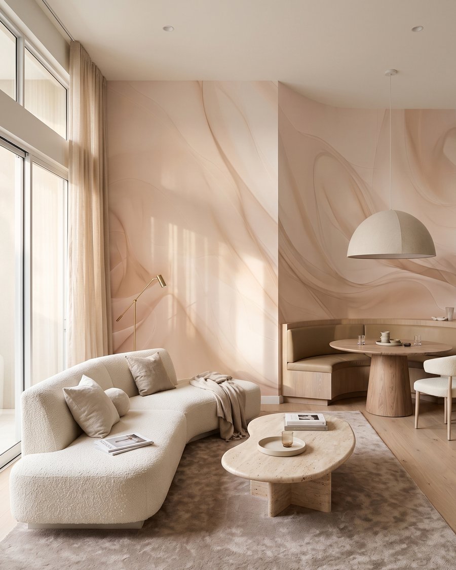 Tecido creme em movimento — interior 8