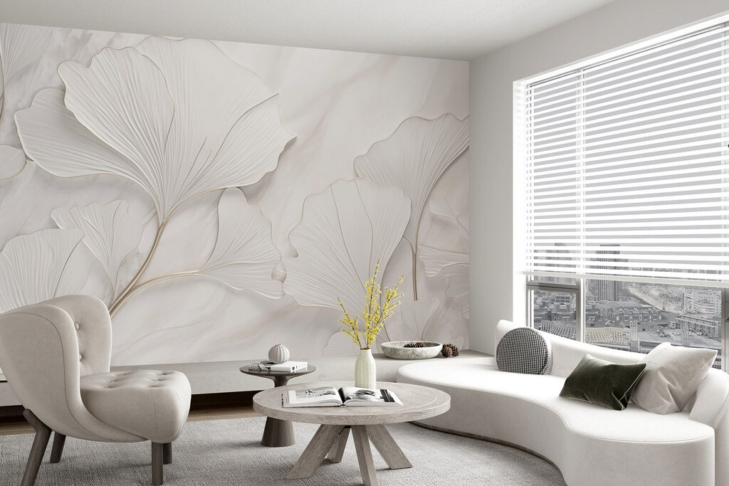 Folhas brancas em relevo — interior 2