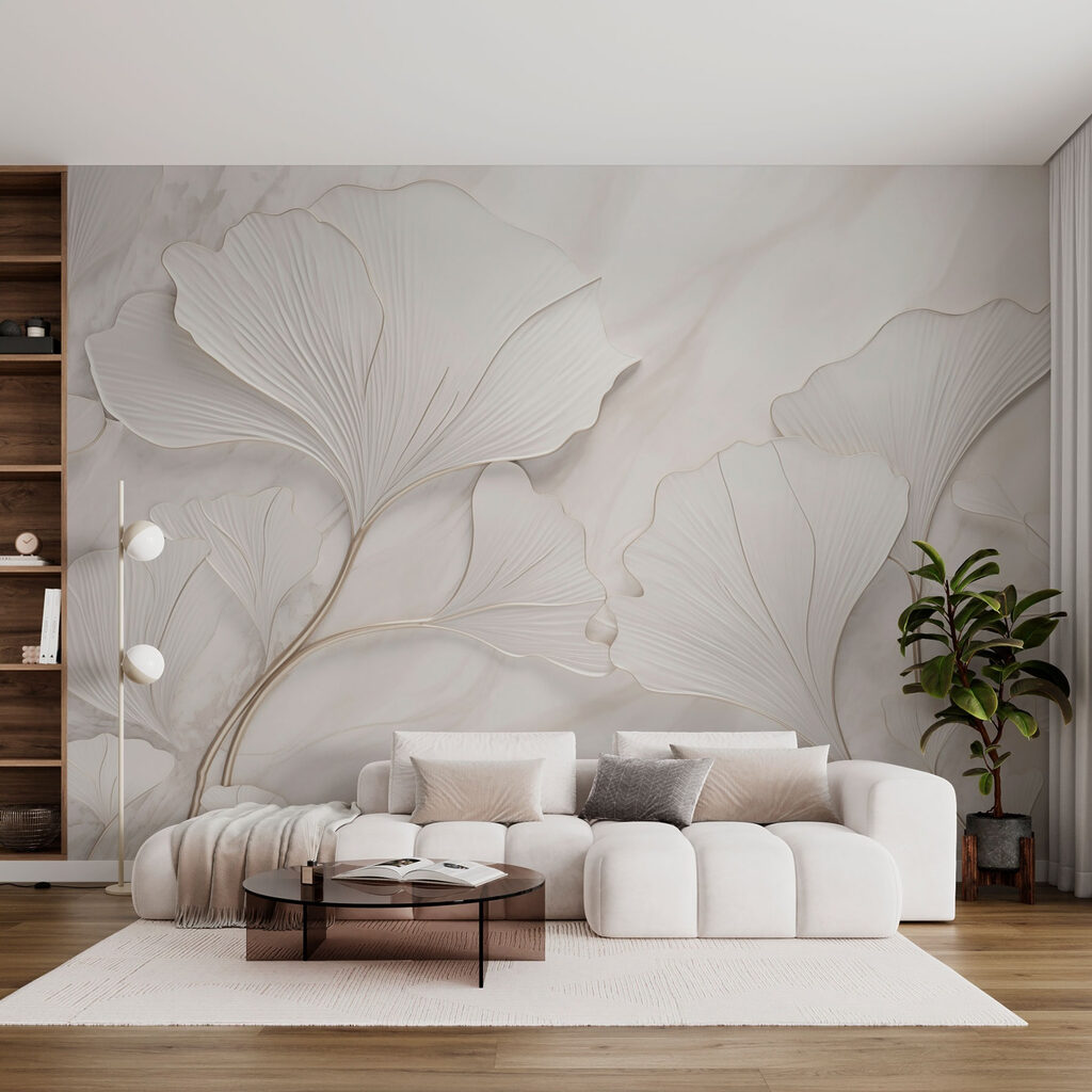 Folhas brancas em relevo — interior 3