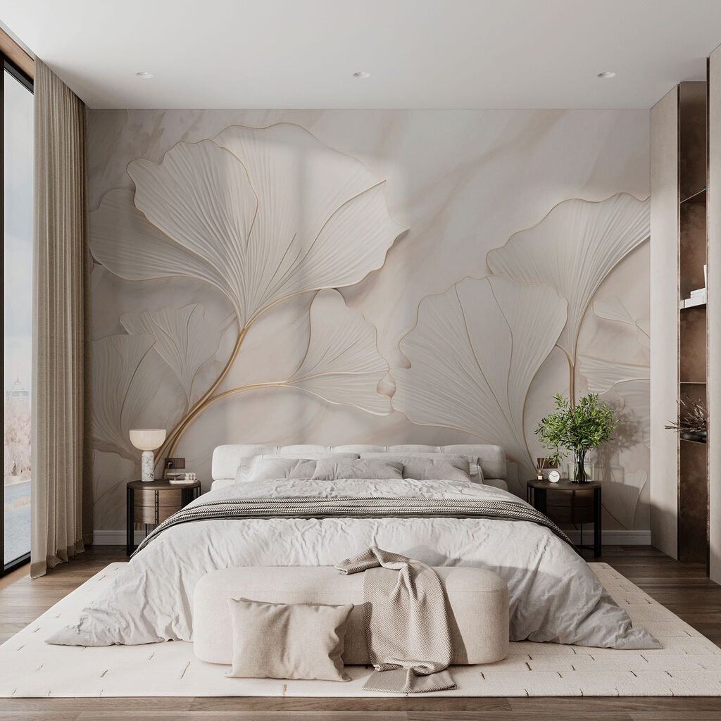 Folhas brancas em relevo — interior 3