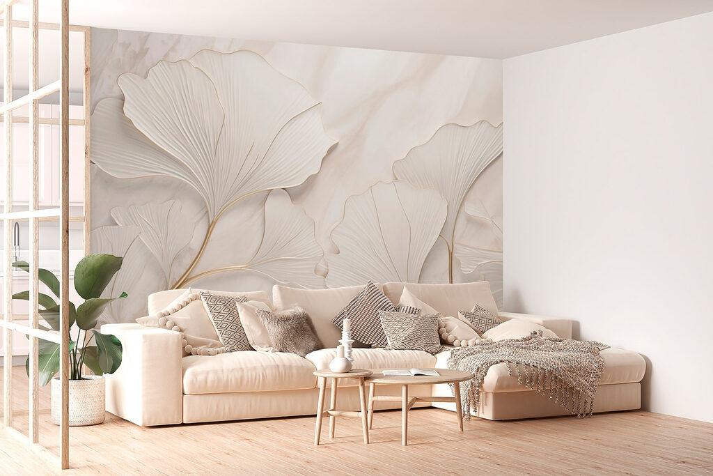 Folhas brancas em relevo — interior 2