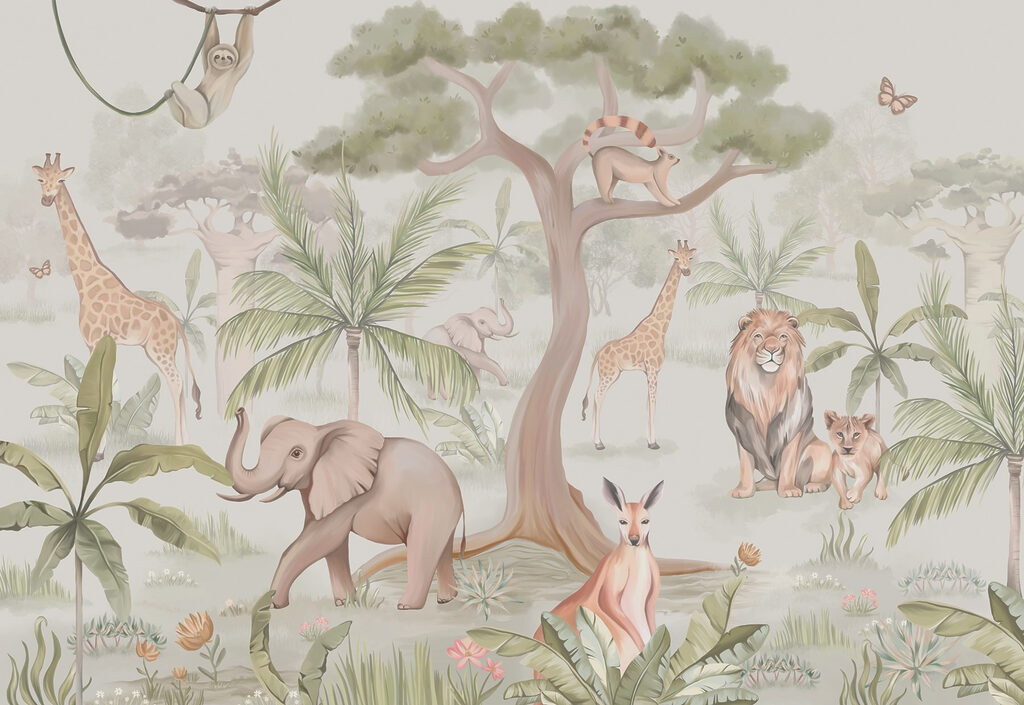 Animais junto à árvore — design completo