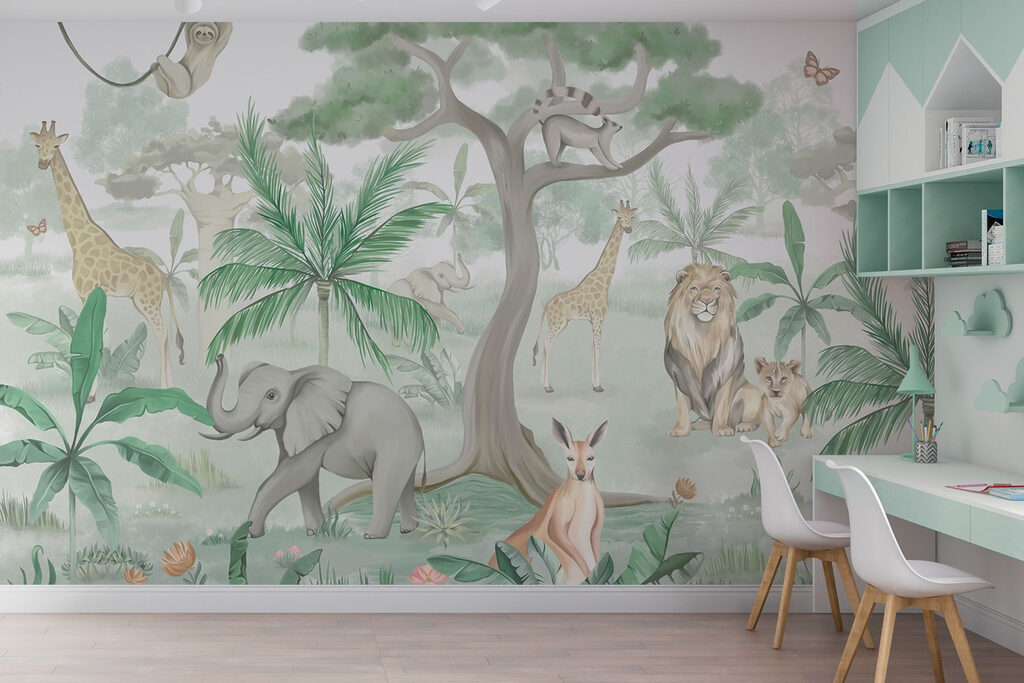 Animais junto à árvore — interior 1