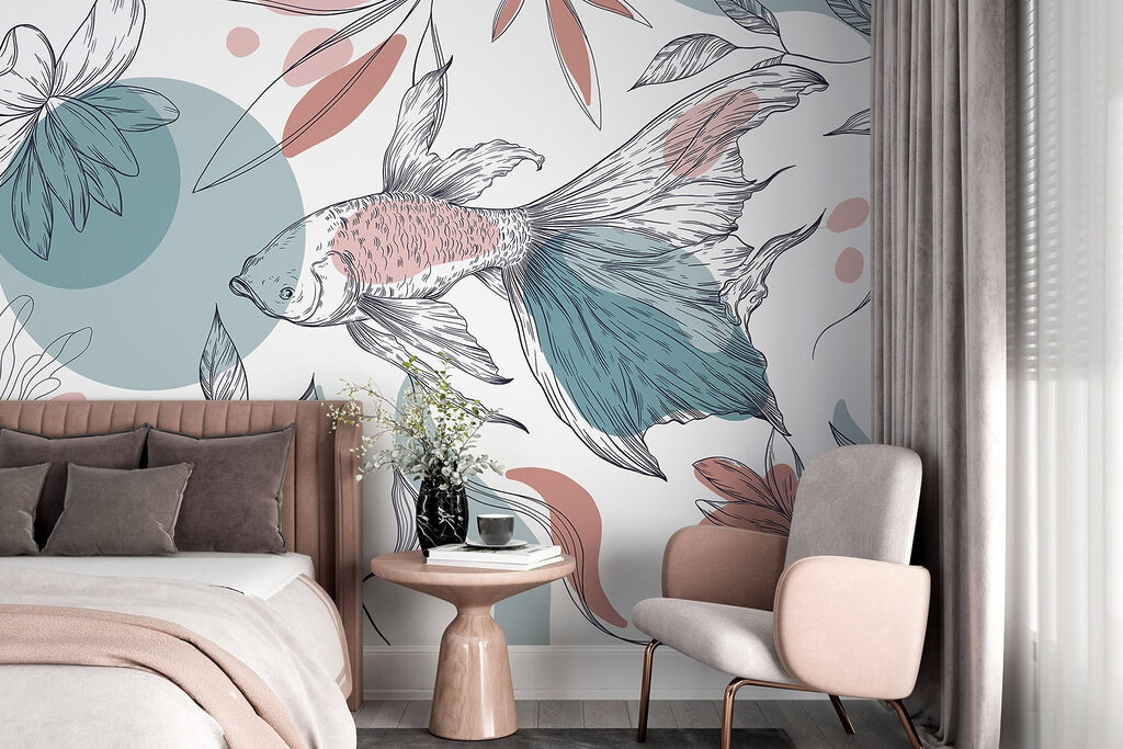 Peixe entre flores desenhadas — interior 2