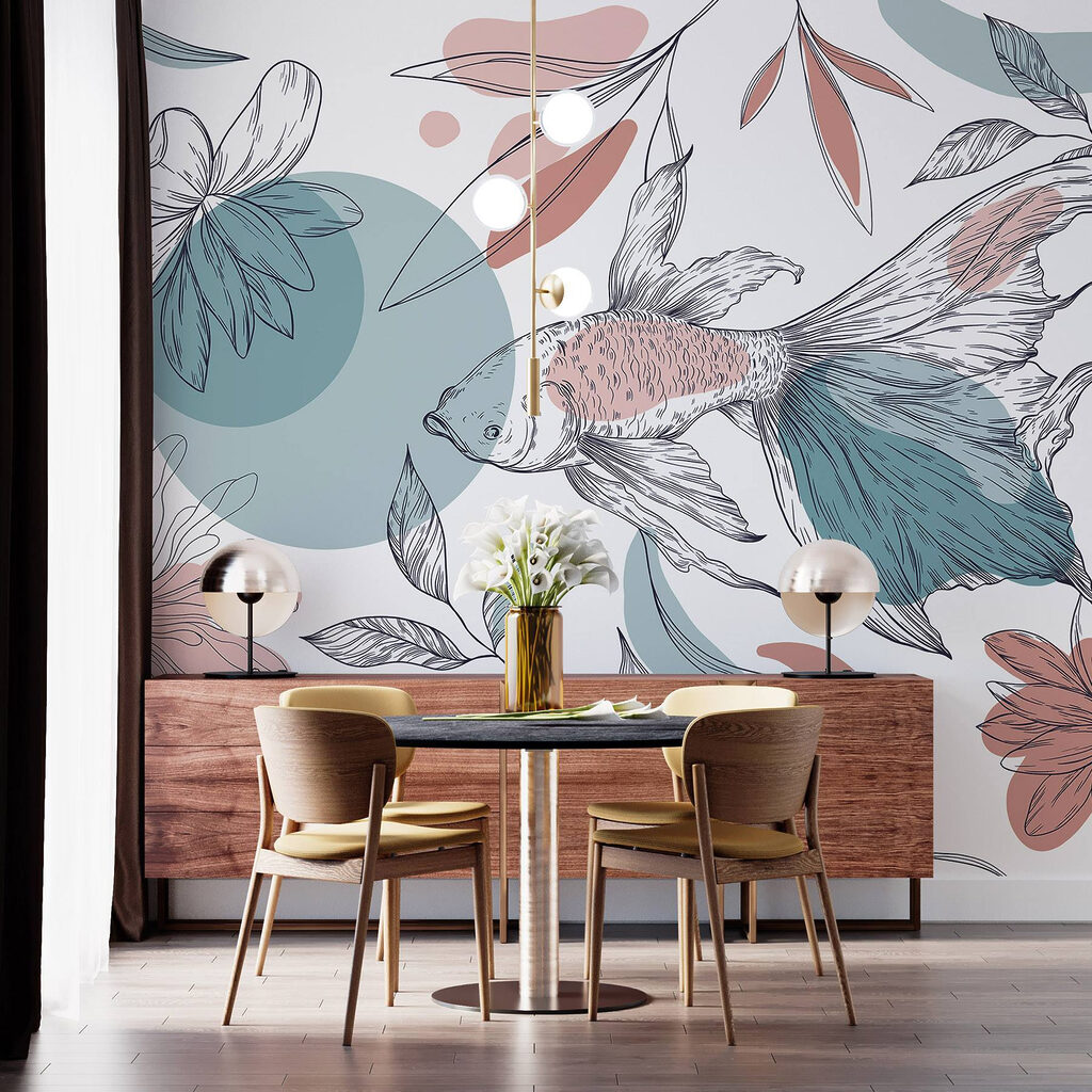 Peixe entre flores desenhadas — interior 3