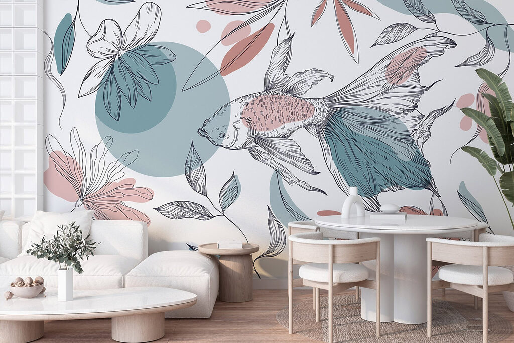 Peixe entre flores desenhadas — interior 4