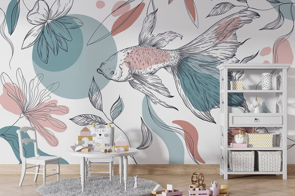 Peixe entre flores desenhadas — interior 5