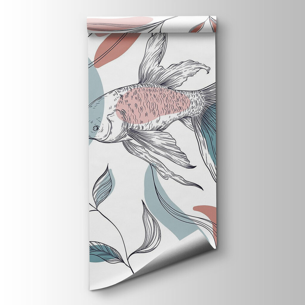 Peixe entre flores desenhadas — vista do produto