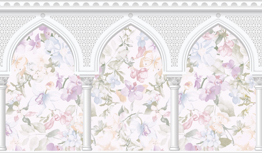 Flores atrás de arcos — design completo