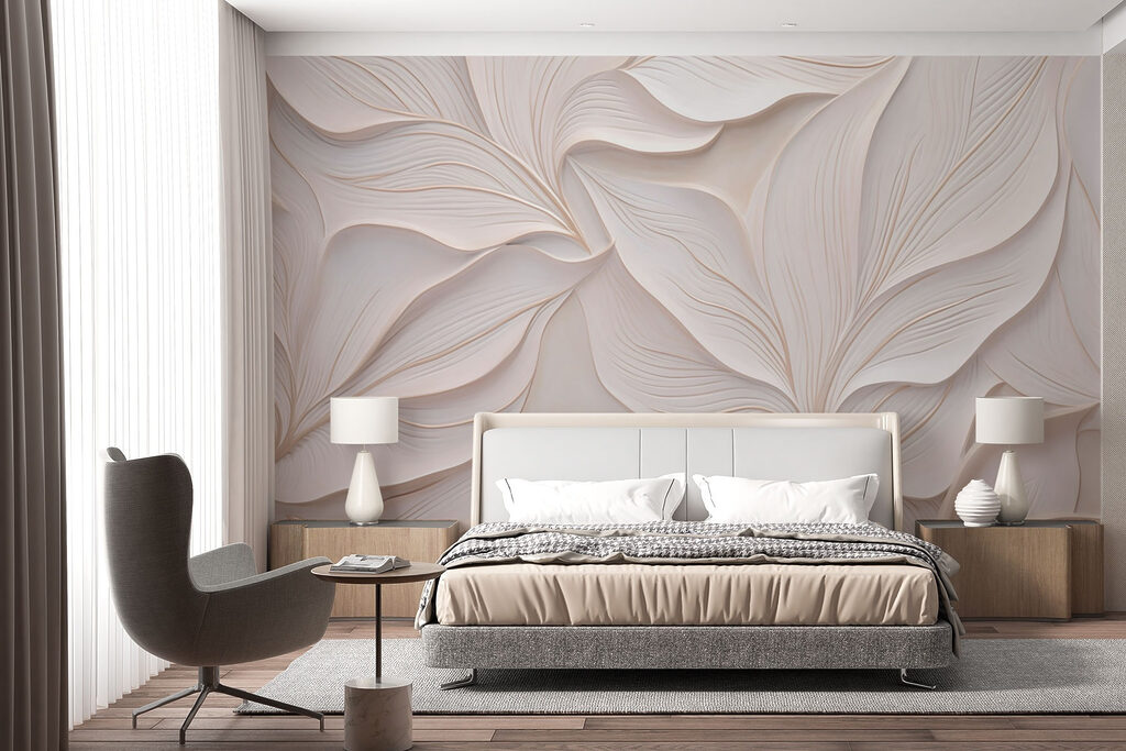 Folhas rosa-pálido em baixo-relevo — interior 1