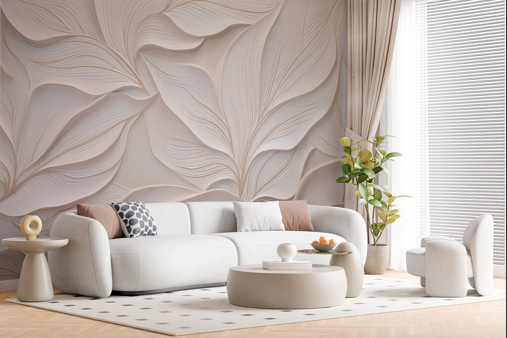 Folhas rosa-pálido em baixo-relevo — interior 3