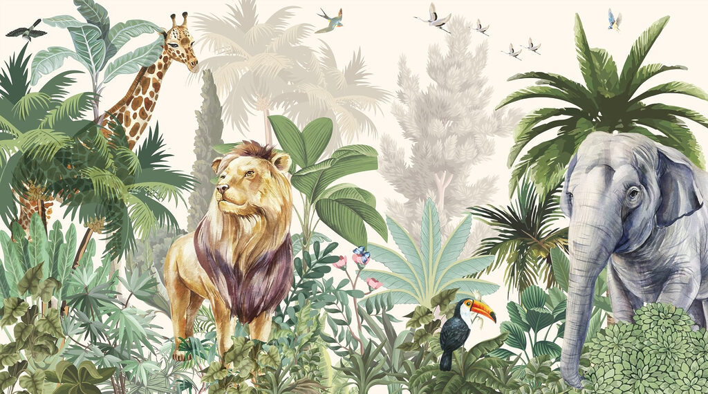 Leão, girafa e elefante — design completo
